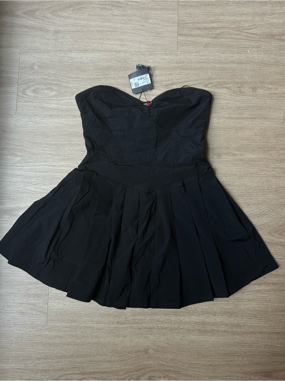 Garage Black Strapless Pleated Mini Dress